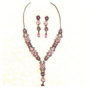 Floral Gem Statement Necklace & Earrings